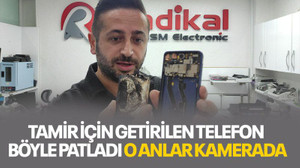 Tamir için getirilen telefon böyle patladı
